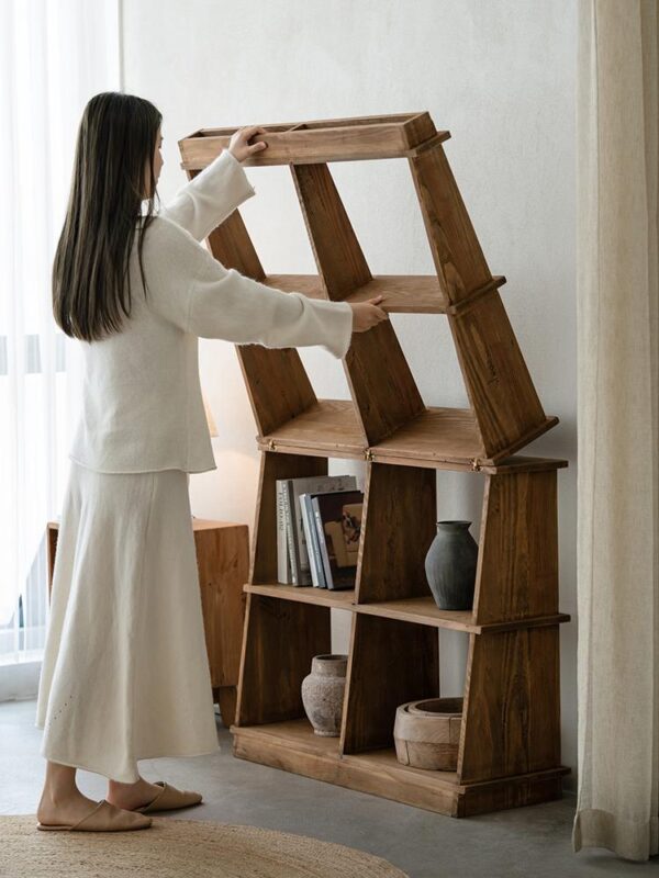 Runjia Home Furnishing Old Pine 접이식 선반 다기능 보관 디스플레이 랙 솔리드 우드 책장 선반 디스플레이 랙