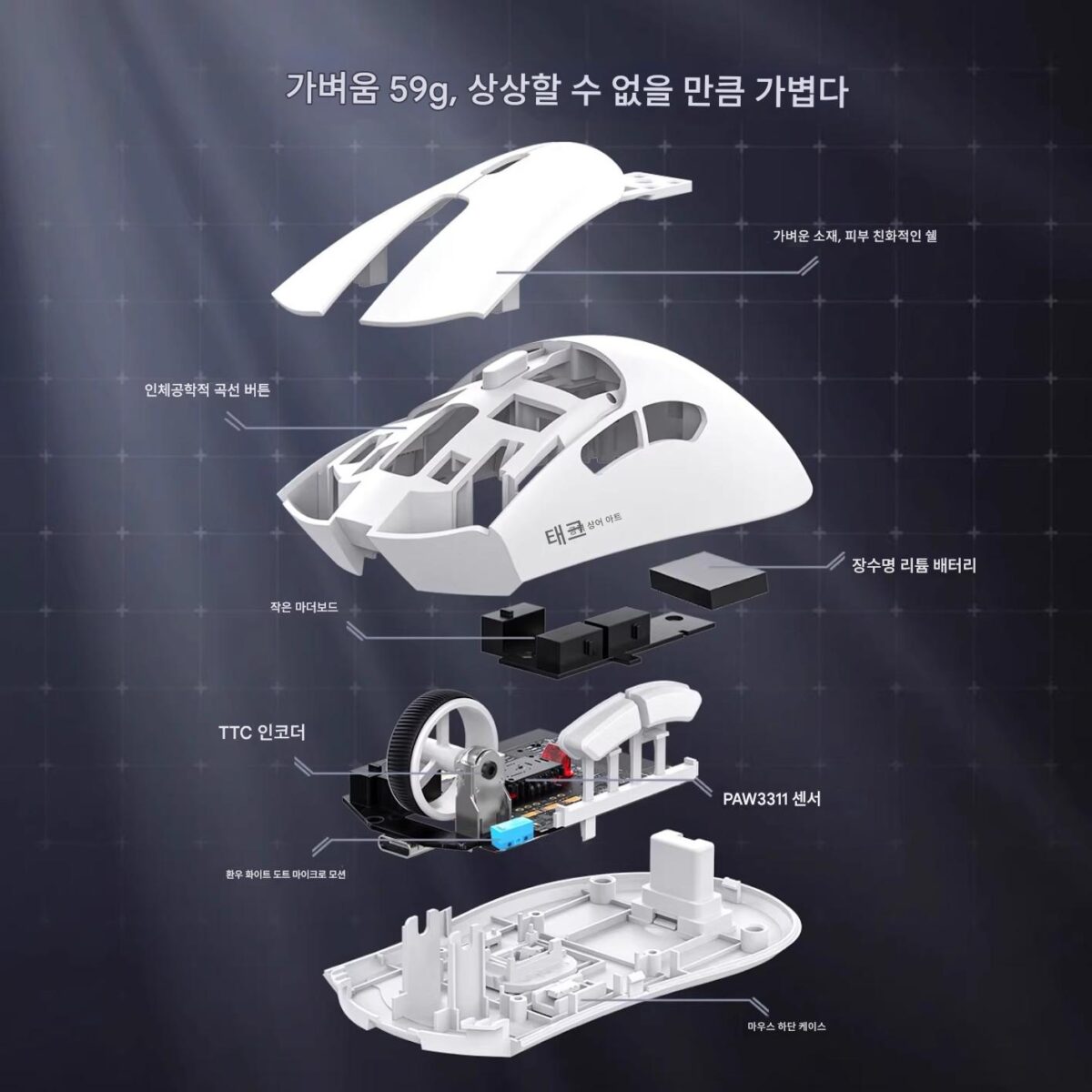 Attack Shark R1 마우스 경량 59g PAW3311 오피스 게임 마우스 무선 블루투스 - 이미지 5
