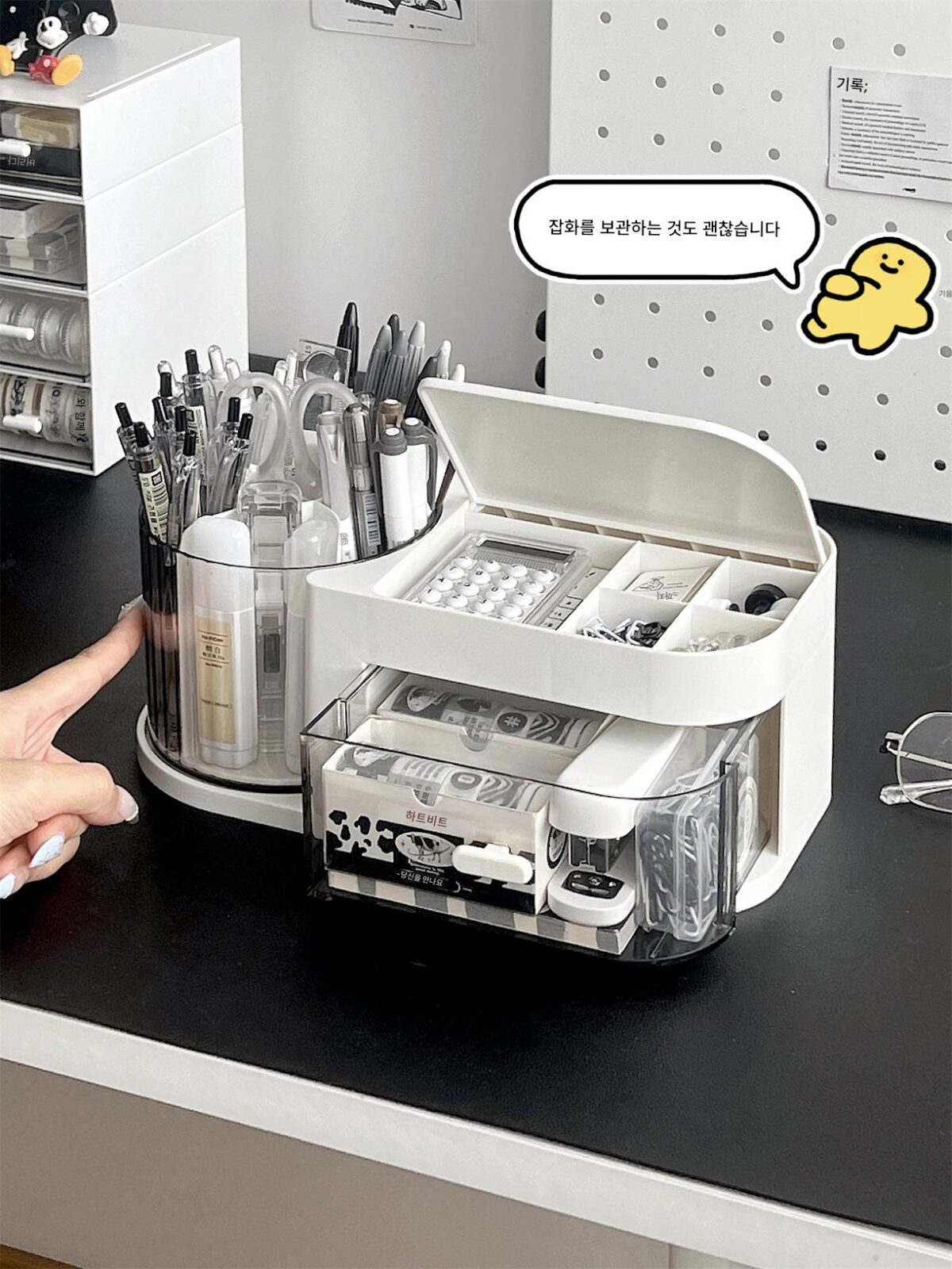 펜홀더 수납함 사무실 데스크탑 대용량 어린이 여아 문구대 학생용 책상 회전 펜통 - 이미지 2
