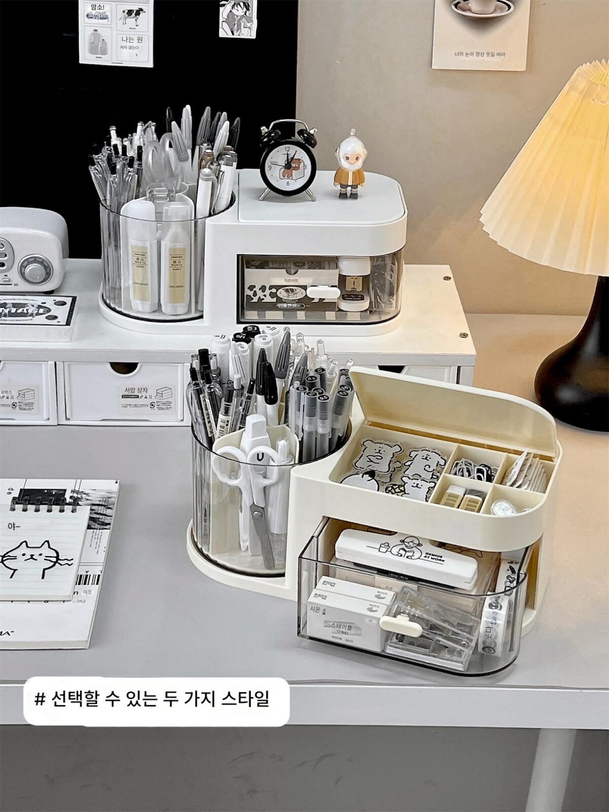 펜홀더 수납함 사무실 데스크탑 대용량 어린이 여아 문구대 학생용 책상 회전 펜통 - 이미지 5