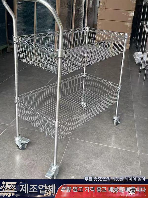 main_851615381543_0 공장 작업장 트롤리 3층 이송 차량 네트 소재 랙 크롬 도금 안티 정전 회전 차량 모바일 도구 카트 - 이미지 1
