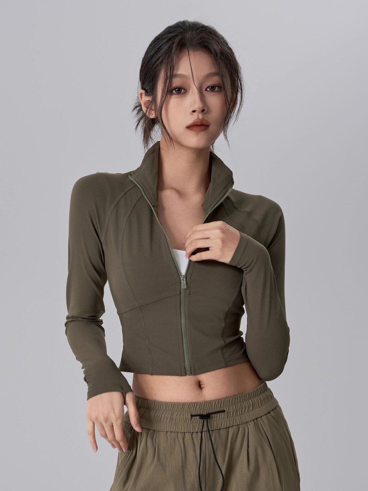 KAYANTY 가을 겨울 스탠드업 칼라 스포츠 재킷 숏 재킷 타이트 슬림 러닝 스포츠 긴팔 요가복 상의 - 이미지 3