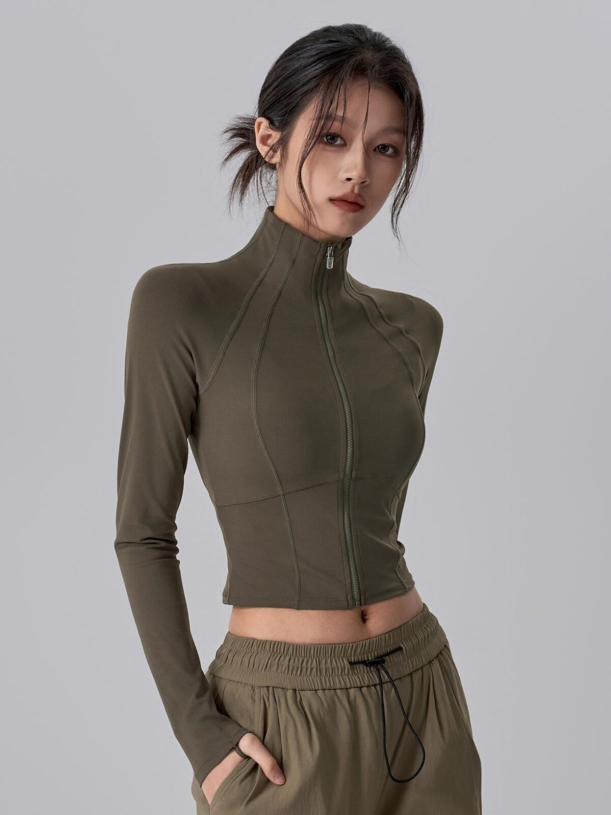 KAYANTY 가을 겨울 스탠드업 칼라 스포츠 재킷 숏 재킷 타이트 슬림 러닝 스포츠 긴팔 요가복 상의 - 이미지 4