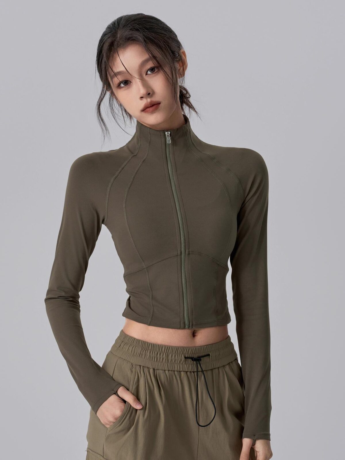 KAYANTY 가을 겨울 스탠드업 칼라 스포츠 재킷 숏 재킷 타이트 슬림 러닝 스포츠 긴팔 요가복 상의 - 이미지 5